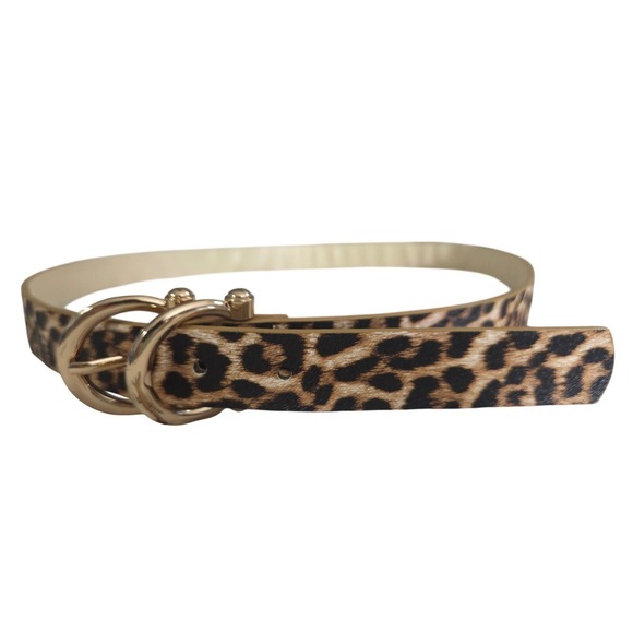Unbranded Accessories - Womens Leopard Print Slim Belt Gold Double Ring Buckle Size M/L Animal Print